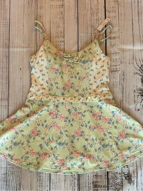 Shabby Chic Yellow Green Floral Bow-Trim Athletic Dress NWT